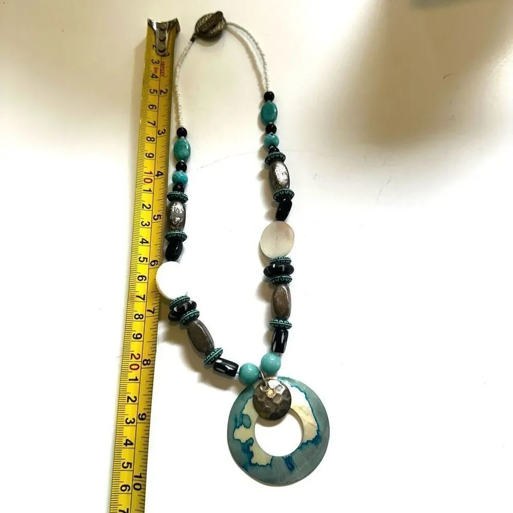 Blue abalone silver beaded necklace blue abalone